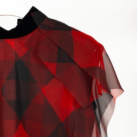 Sacai R/22 Red & Black Buffalo-Plaid Chiffon Blouse - Picture 5 of 10